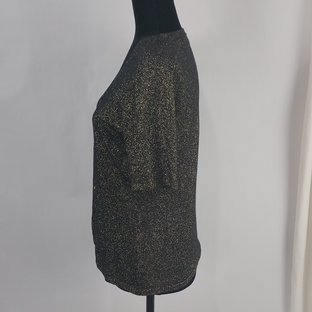 Luxe By Carmen Marc Valvo Gold Metallic Cardigan - Picture 7 of 9